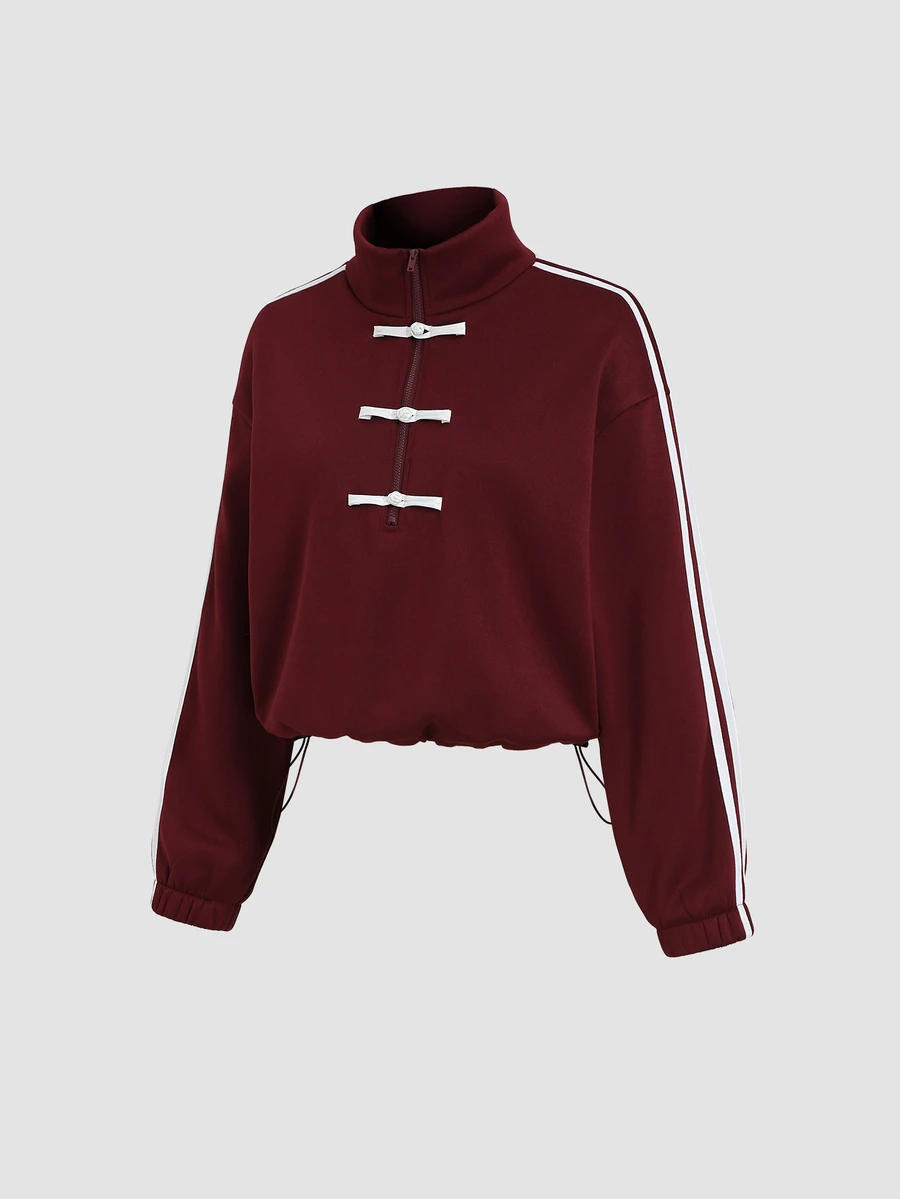 Sweetra Y2K Casual Versatile Chinese Style Frog Button College Style Streetwear Jacket - Burgundy - View 1