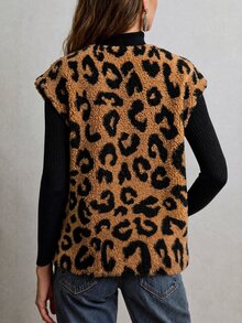 SHEIN LUNE Women's Vintage Autumn/Winter Leopard Print Vest Jacket Fashion - Multicolor - View 2