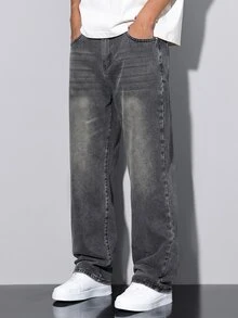 QuarKem Men's Washed Grey Denim Jeans Slim Fit Long Pants - Grey - View 3