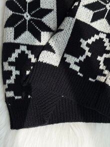 1pc Tween Girls Kids Toddler Casual Christmas Reindeer Snowflake Tree Knitted Long Sleeve Soft Thick Sweaters Pull Jumpers Fall Tops Holiday Fall Winter - Black - View 7
