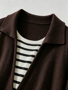 Sweetra Brown 2 In 1 Striped Patchwork Loose Casual Fashion Commute Slouchy Pullover Sweater For Women - Coffee Brown - View 5