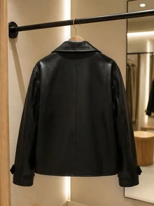 GlowEve CURVE Plus Size Women's Fashion Versatile Commute Daily PU Leather Jacket, Suitable For Autumn/Winter - Black - View 2
