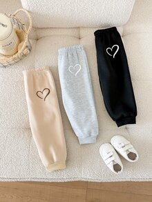 SHEIN 女嬰秋冬可愛 3 件組愛心圖案長褲 - 淺灰色 - 查看 1