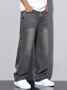 QuarKem Men's Washed Grey Denim Jeans Slim Fit Long Pants - Grey - View 4