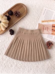 Girls Cute Bow Knitted Pleated Skirt, Versatile Sweet Daily Wear - Apricot - View 2