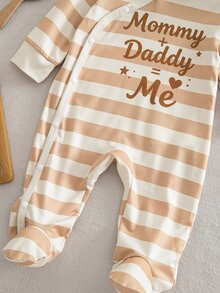 SHEIN Vintaside Kids 新生兒嬰兒連身衣，長袖連身褲，側開襟不對稱領口，包腳睡衣，居家穿著，秋冬款，中性 - 彩色 - 查看 5