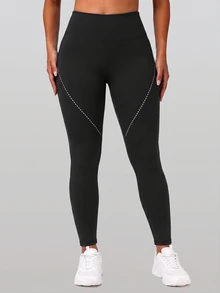 Slayform Slayform Plus Size High Waisted Yoga Pants With Women's Reflective Point Design, High Elasticity And Quick Drying Fitness Pants, Fat MM Sports Tight Pants - Black - View 2