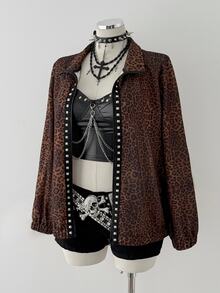 Sunspun Plus Size Zip-Up Casual Loose Jacket, Comfortable Subculture Visual Style Studded Jacket - Multicolor - View 6
