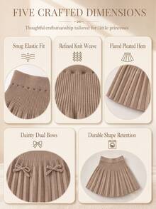 Girls Cute Bow Knitted Pleated Skirt, Versatile Sweet Daily Wear - Apricot - View 6