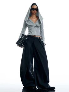 LYSMO Women's Street Style Sexy Zipper Cropped Sweatshirt - Light Grey - View 8