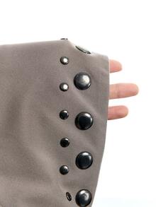 LYSMO Women's Solid Color Rivet Design Hollow Out One Shoulder Sleeveless Sexy Bodysuit - Light Grey - View 4