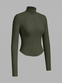 SHEIN EZwear 女款黑色針織防紫外線外套，適合秋冬穿著 - 軍綠色 - 查看 4