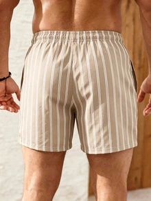 Manfinity KASUA Men's Vacation Drawstring Waist Striped Pocket Beach Shorts - Apricot - View 2