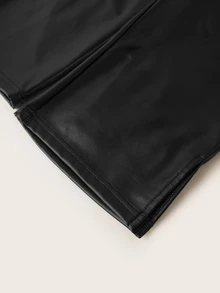 SHEIN SXY PU Leather Split Hem 7/8 Length Plus Size Leggings Suitable For Party Outfits - Black - View 6