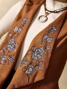 Nubod Plus Size Brown Suede Printed Lapel Sleeveless Bohemian Nomad Style Elegant Country Vest Jacket - Brown - View 1
