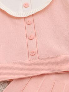 Souflis Souflis Baby Girls' Sweater Set, Stylish Cute Bow Crew Neck Top & Pleated Skirt - Baby Pink - View 6