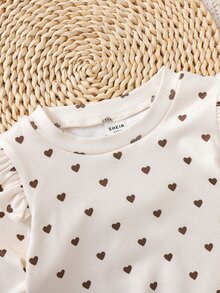 SHEIN 女嬰簡單針織愛心圖案荷葉袖基礎休閒長袖T恤 - 彩色 - 查看 4