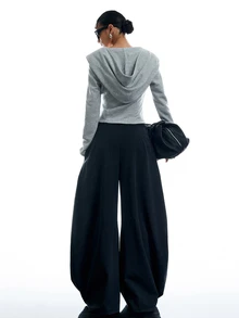 LYSMO Women's Street Style Sexy Zipper Cropped Sweatshirt - Light Grey - View 5