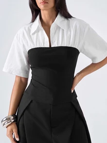 LYSMO Blus Kasual Wanita 2 in 1 Lengan Pendek Model Batwing untuk Berpergian - Putih - View 7
