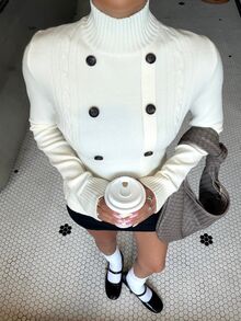 Muchica Women's Autumn/Winter New Double-Breasted Stand Collar Cardigan - Apricot - View 3