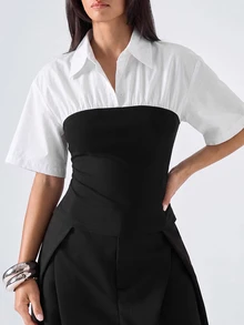 LYSMO Blus Kasual Wanita 2 in 1 Lengan Pendek Model Batwing untuk Berpergian - Putih - View 3
