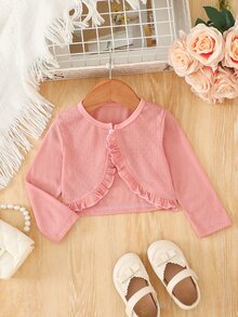 SHEIN Playful Pals 女嬰春夏紋理布料舒適百搭日常外套 - 藕粉色 - 查看 1