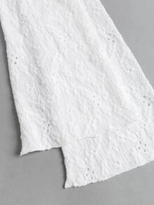 Sweetra Gaun Mini Wanita Putih Berenda Bunga, Leher Persegi, Lengan Panjang Mengembang, Model Pas Badan dengan Tali Serut, Gaun Pesta - Putih - View 5