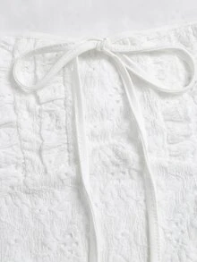 Sweetra Gaun Mini Wanita Putih Berenda Bunga, Leher Persegi, Lengan Panjang Mengembang, Model Pas Badan dengan Tali Serut, Gaun Pesta - Putih - View 6