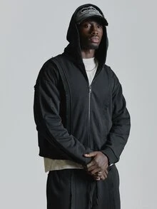 Musero Oversized Drop Shoulder Ribbed Insert Zip Through Hoodie Inserted Side Pockets Ribbed Sleeve Cuff Co Ord Hoddie Only Autum Winter Essentials - Black - View 2