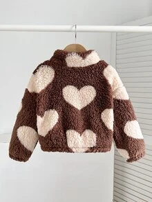 SHEIN 女嬰可愛百搭休閒毛絨長袖冬季外套 - 彩色 - 查看 3