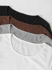 SHEIN LUNE Autumn New Women's T-Shirt, Long Sleeve Crew Neck Base Layer T-Shirt, Office, Commute, Daily Versatile Style - Multicolor - View 6