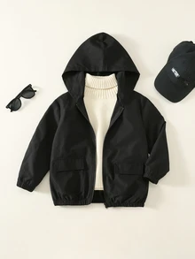 SHEIN 兒童小男孩秋冬連帽長袖黑色外套 男童外套 - 彩色 - 查看 4