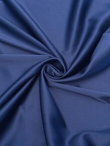 Cravure Plus Size Navy Blue Satin Asymmetrical Shoulder Draped Evening Party Dress - Blue - View 8