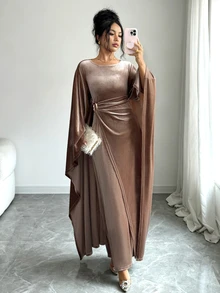 SHEIN Elenzya Women's Solid Color Metal Decor Casual Party Dress - Brown - View 5
