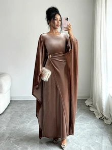 SHEIN Elenzya Women's Solid Color Metal Decor Casual Party Dress - Brown - View 3