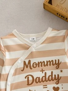 SHEIN Vintaside Kids 新生兒嬰兒連身衣，長袖連身褲，側開襟不對稱領口，包腳睡衣，居家穿著，秋冬款，中性 - 彩色 - 查看 4