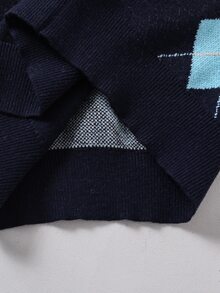 SHEIN Tween Girl) Cute Navy Blue Argyle Pattern Pullover Vest, Preppy Style, Autumn/Winter Outerwear, Fashion Vacation Essential - Navy Blue - View 6