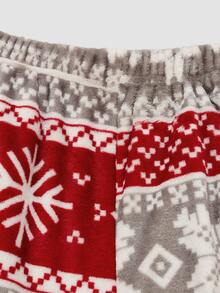 Chillnights Plus Size Women's Christmas Snowflake Random Color Block Plush Long Sleeve Crew Neck Pajama Set - Multicolor - View 6