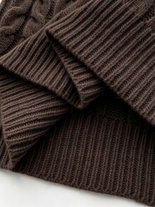 Elamini Brown Cable Knit Cold Shoulder Sexy Fashion Urban Vintage Casual Commute Sweater For Women - Coffee Brown - View 4