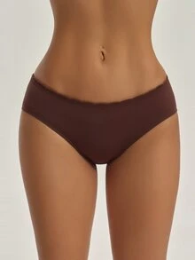 Slayform 1pc Women's Seamless Solid Color Sexy Petal Low Waist Triangle No-Trace Sports Panties - Coffee Brown - View 3