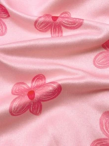 SHEIN 女嬰花卉拼色印花連帽前開襟斜口袋加厚抓絨外套與運動長褲休閒套裝，適合冬季 - 粉色 - 查看 6