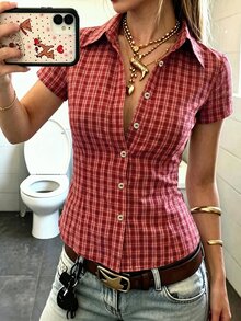 IslaSuriya 女款格紋休閒百搭日常穿著襯衫 - 彩色 - 查看 5