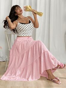 GalTyme Pink Casual Plus Size Women's Waist Tie Ruffle Hem Skirt - Pink - View 5