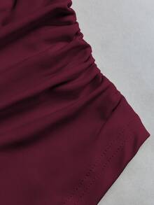 Sweetra 2pcs Set With Boat Neck Flowy Chiffon Cape Outerwear And Elastic Ruched Waist Camisole Inner, Elegant Beige Outfit For Office Commute, Casual And Date Wear - Burgundy - View 5
