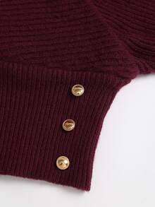 FavEase Women's Vintage Elegant Button Waist Long Sleeve Sweater - Burgundy - View 4