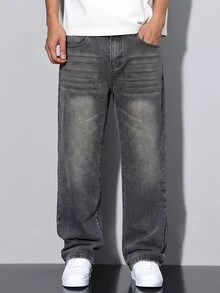 QuarKem Men's Washed Grey Denim Jeans Slim Fit Long Pants - Grey - View 5