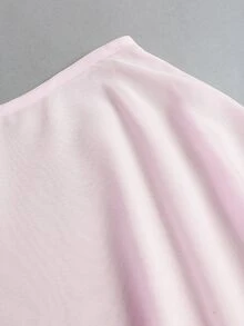 Sweetra 2 Pieces Chiffon Cape-Style Outerwear Set With Boat Neck, Ruched Elastic Waist Camisole Inner, Elegant Beige Outfit For Office, Commute, Casual And Date Wear - Pink - View 3