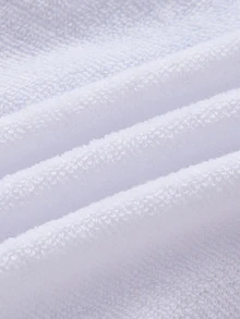 SHEIN Vintaside Kids 秋冬季毛圈布保暖內裡新生兒連身衣，可愛精緻熊口袋刺繡，時尚藍色對比滾邊，柔軟舒適毛圈布長袖居家休閒連身衣 - 白色 - 查看 7