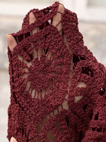 Brillora Women's Solid Color Hollow Out Casual Versatile Daily Wear Cardigan - Burgundy - View 9