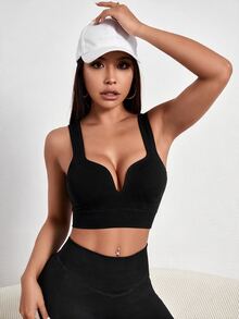 Slayform Slayform Women's Solid Color Daily Fitness Tank Top Sports Bra - Black - View 5